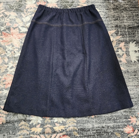 Vintage Graff Californiawear Blue Faux Denim A-Line Midi Skirt – Sz L/XL - Picture 9 of 10
